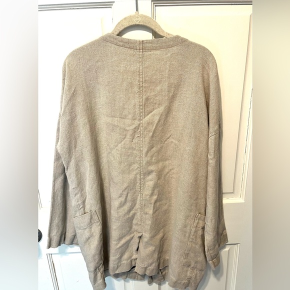 Eileen Fisher tan linen long cardigan kimono blouse top women’s size m medium - Picture 4 of 5